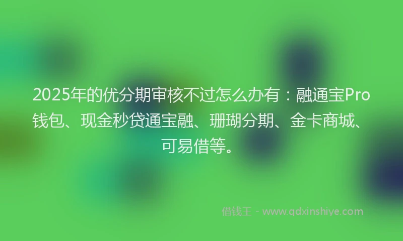 2025年的优分期审核不过怎么办有：融通宝Pro钱包、现金秒贷通宝融、珊瑚分期、金卡商城、可易借等。