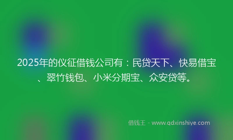 2025年的仪征借钱公司有：民贷天下、快易借宝、翠竹钱包、小米分期宝、众安贷等。
