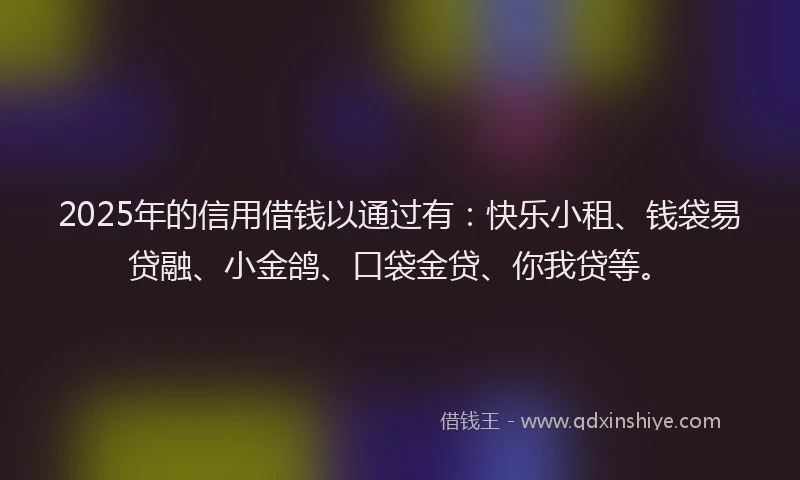 2025年的信用借钱以通过有：快乐小租、钱袋易贷融、小金鸽、口袋金贷、你我贷等。