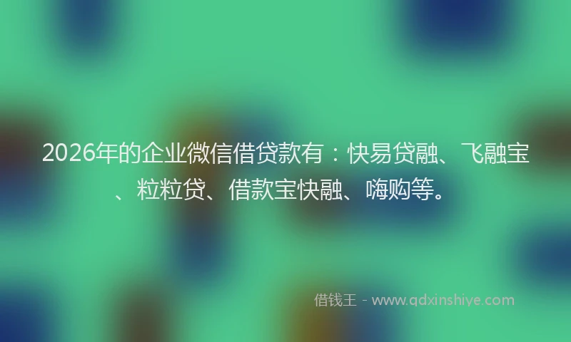2026年的企业微信借贷款有:快易贷融、飞融宝、粒粒贷、借款宝快融、嗨购等。