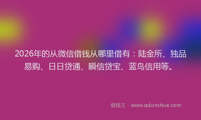 2026年的从微信借钱从哪里借有：陆金所、独品易购、日日贷通、瞬信贷宝、蓝鸟信用等。