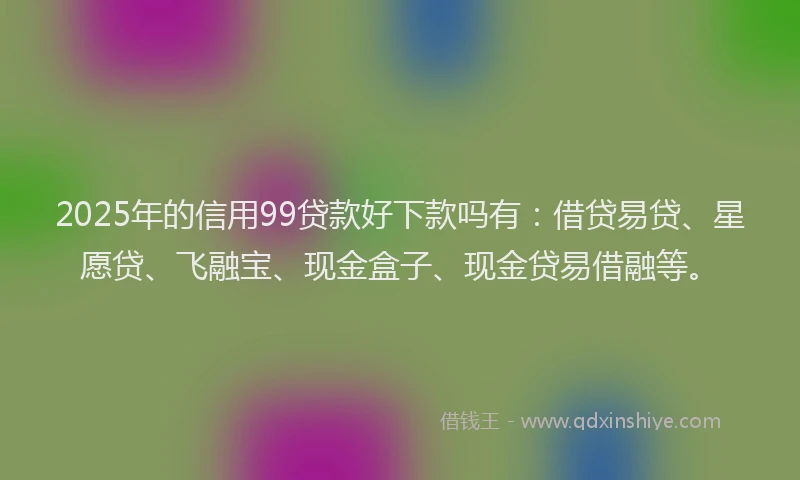 2025年的信用99贷款好下款吗有：借贷易贷、星愿贷、飞融宝、现金盒子、现金贷易借融等。