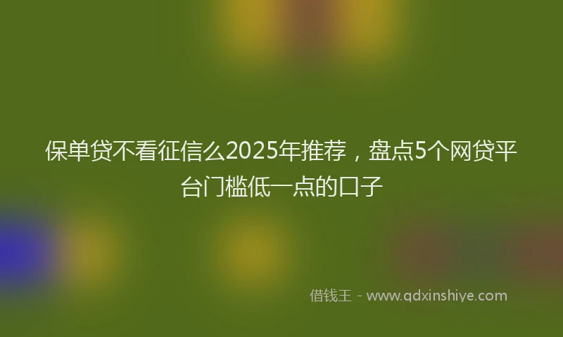 保单贷不看征信么2025年推荐，盘点5个网贷平台门槛低一点的口子