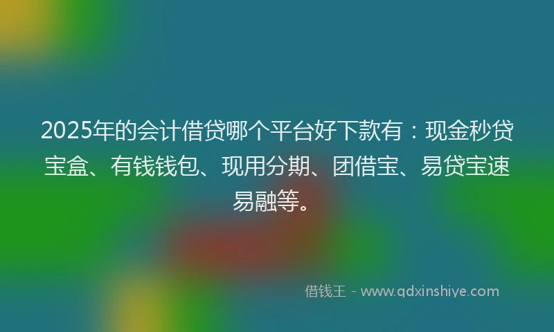 2025年的会计借贷哪个平台好下款有：现金秒贷宝盒、有钱钱包、现用分期、团借宝、易贷宝速易融等。