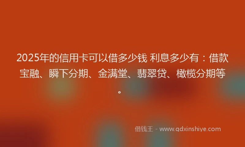 2025年的信用卡可以借多少钱 利息多少有：借款宝融、瞬下分期、金满堂、翡翠贷、橄榄分期等。