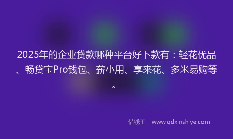 2025年的企业贷款哪种平台好下款有：轻花优品、畅贷宝Pro钱包、薪小用、享来花、多米易购等。