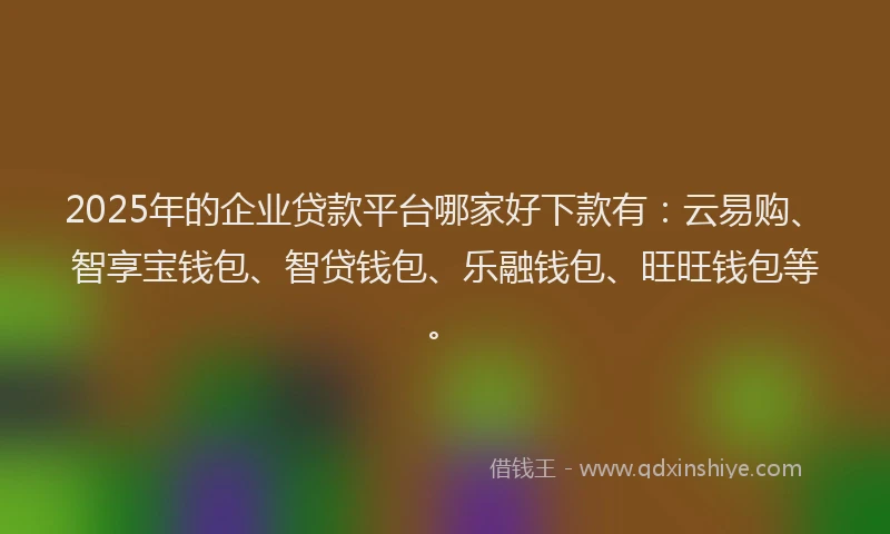 2025年的企业贷款平台哪家好下款有：云易购、智享宝钱包、智贷钱包、乐融钱包、旺旺钱包等。