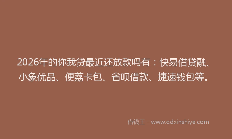 2026年的你我贷最近还放款吗有：快易借贷融、小象优品、便荔卡包、省呗借款、捷速钱包等。