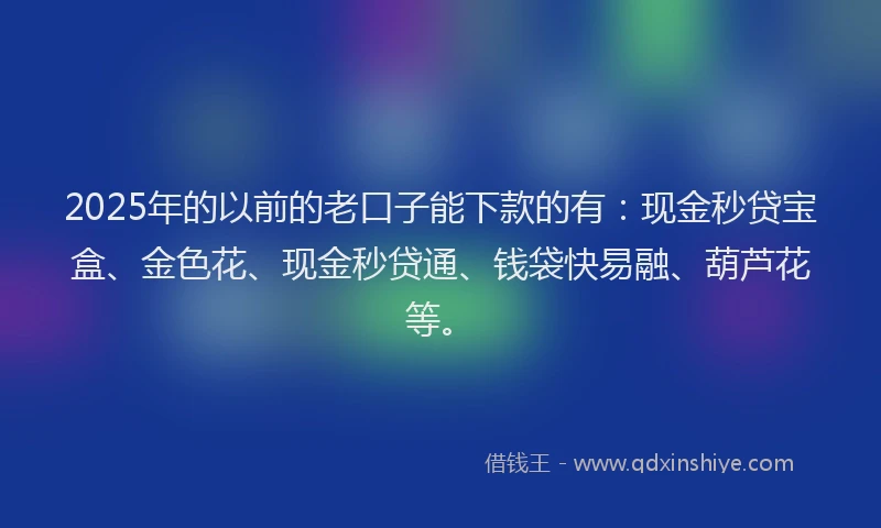 2025年的以前的老口子能下款的有：现金秒贷宝盒、金色花、现金秒贷通、钱袋快易融、葫芦花等。