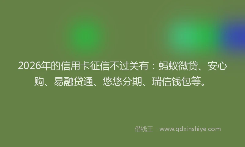 2026年的信用卡征信不过关有:蚂蚁微贷、安心购、易融贷通、悠悠分期、瑞信钱包等。