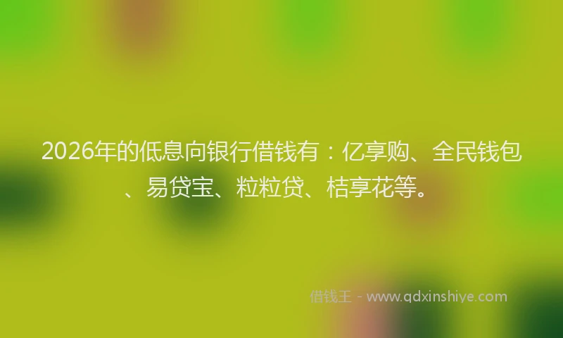 2026年的低息向银行借钱有：亿享购、全民钱包、易贷宝、粒粒贷、桔享花等。