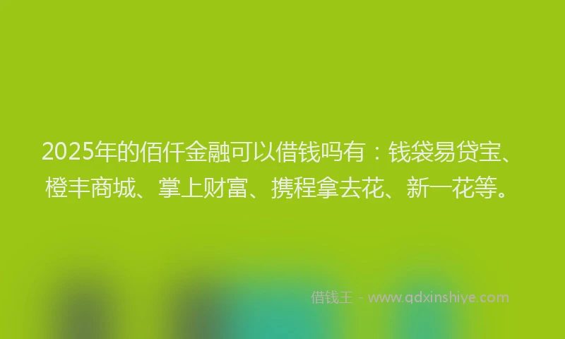 2025年的佰仟金融可以借钱吗有：钱袋易贷宝、橙丰商城、掌上财富、携程拿去花、新一花等。