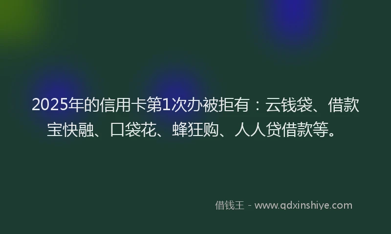 2025年的信用卡第1次办被拒有：云钱袋、借款宝快融、口袋花、蜂狂购、人人贷借款等。