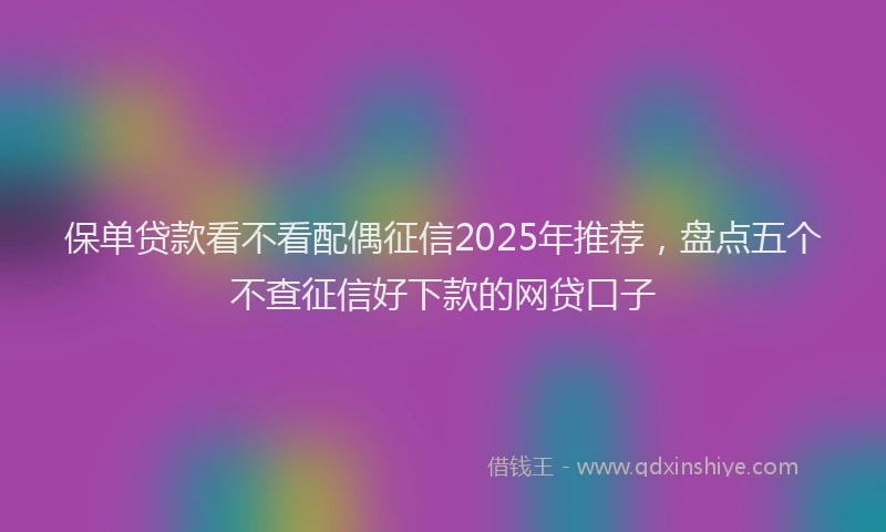 保单贷款看不看配偶征信2025年推荐，盘点五个不查征信好下款的网贷口子