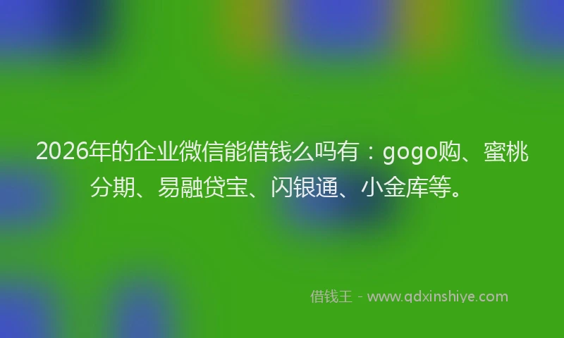 2026年的企业微信能借钱么吗有：gogo购、蜜桃分期、易融贷宝、闪银通、小金库等。