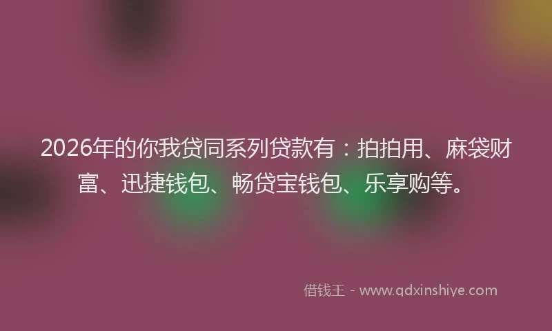 2026年的你我贷同系列贷款有：拍拍用、麻袋财富、迅捷钱包、畅贷宝钱包、乐享购等。