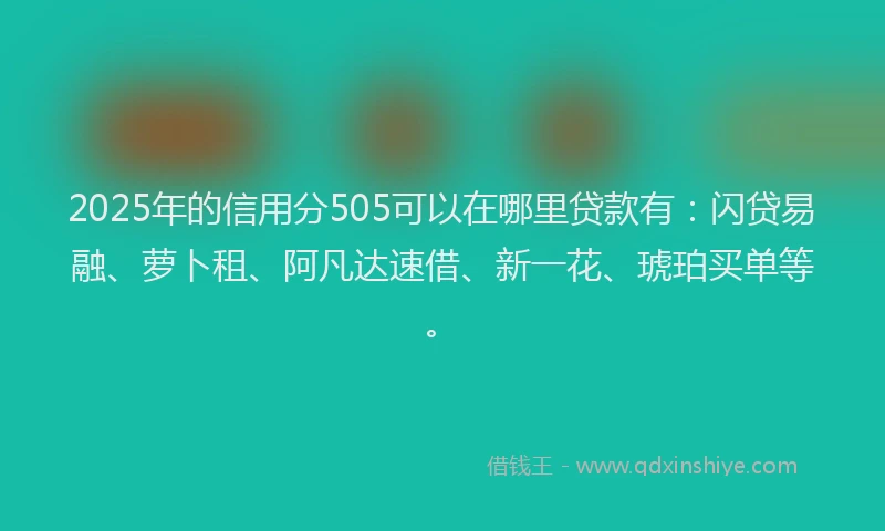 2025年的信用分505可以在哪里贷款有：闪贷易融、萝卜租、阿凡达速借、新一花、琥珀买单等。