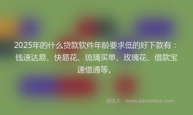 2025年的什么贷款软件年龄要求低的好下款有:钱速达易、快易花、琉璃买单、玫瑰花、借款宝速借通等。