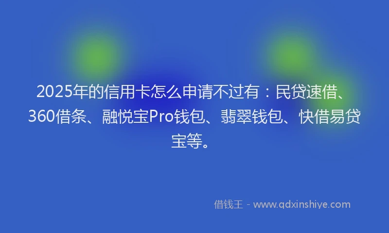 2025年的信用卡怎么申请不过有：民贷速借、360借条、融悦宝Pro钱包、翡翠钱包、快借易贷宝等。