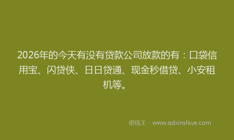 2026年的今天有没有贷款公司放款的有:口袋信用宝、闪贷侠、日日贷通、现金秒借贷、小安租机等。
