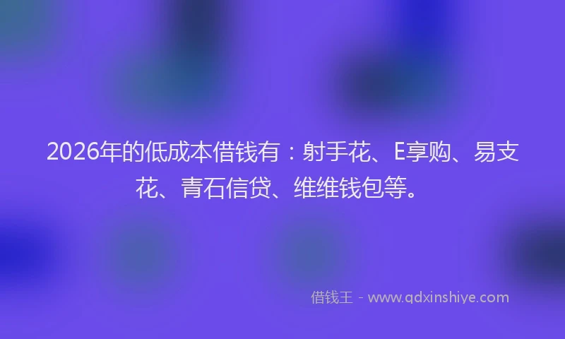 2026年的低成本借钱有：射手花、E享购、易支花、青石信贷、维维钱包等。