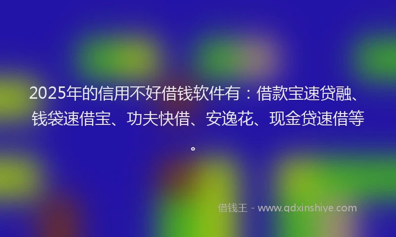 2025年的信用不好借钱软件有：借款宝速贷融、钱袋速借宝、功夫快借、安逸花、现金贷速借等。