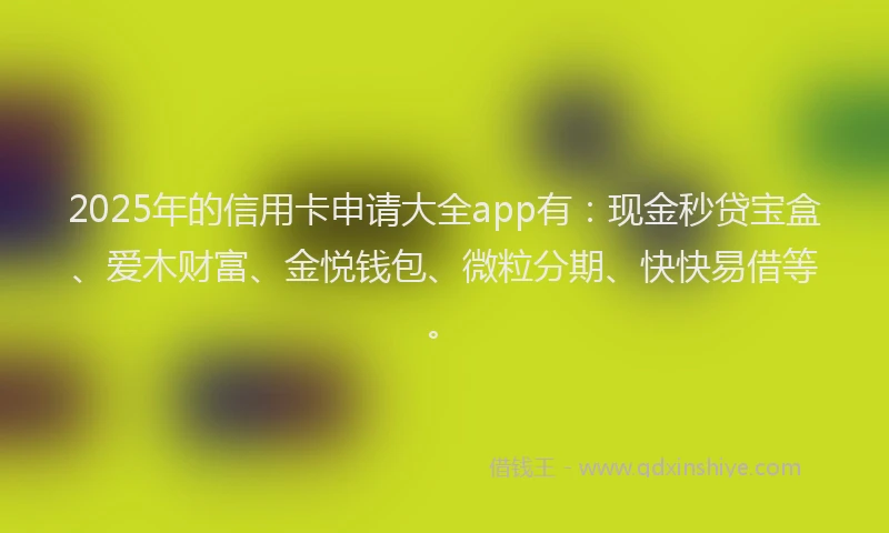 2025年的信用卡申请大全app有:现金秒贷宝盒、爱木财富、金悦钱包、微粒分期、快快易借等。