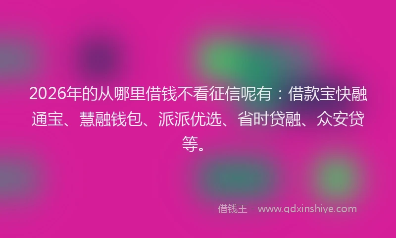 2026年的从哪里借钱不看征信呢有：借款宝快融通宝、慧融钱包、派派优选、省时贷融、众安贷等。