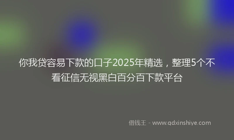 你我贷容易下款的口子2025年精选，整理5个不看征信无视黑白百分百下款平台