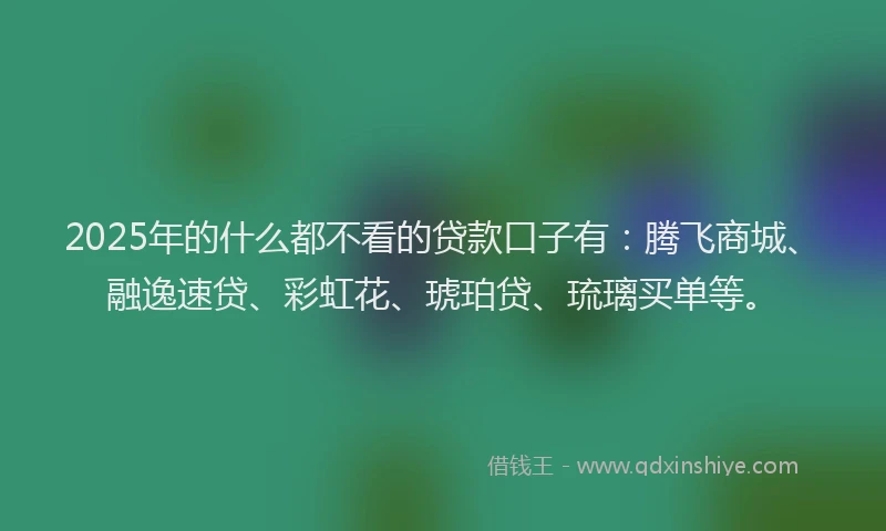 2025年的什么都不看的贷款口子有：腾飞商城、融逸速贷、彩虹花、琥珀贷、琉璃买单等。