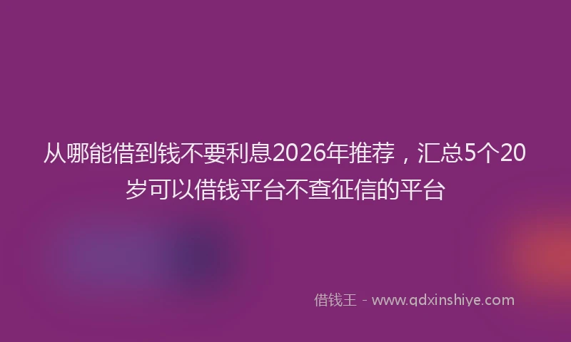 从哪能借到钱不要利息2026年推荐，汇总5个20岁可以借钱平台不查征信的平台