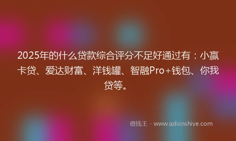 2025年的什么贷款综合评分不足好通过有：小赢卡贷、爱达财富、洋钱罐、智融Pro+钱包、你我贷等。