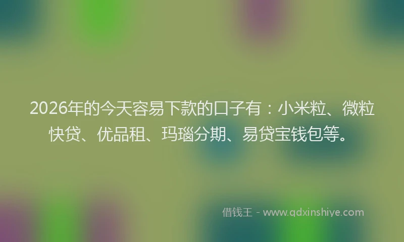 2026年的今天容易下款的口子有：小米粒、微粒快贷、优品租、玛瑙分期、易贷宝钱包等。