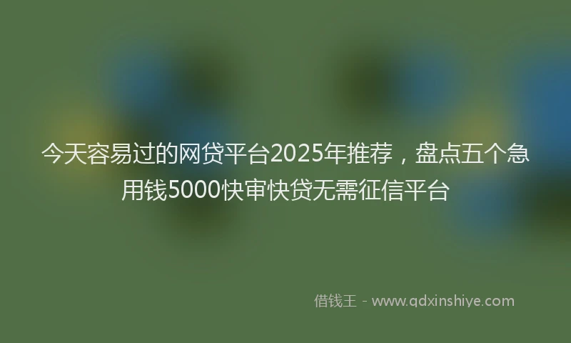 今天容易过的网贷平台2025年推荐，盘点五个急用钱5000快审快贷无需征信平台