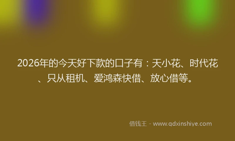 2026年的今天好下款的口子有:天小花、时代花、只从租机、爱鸿森快借、放心借等。