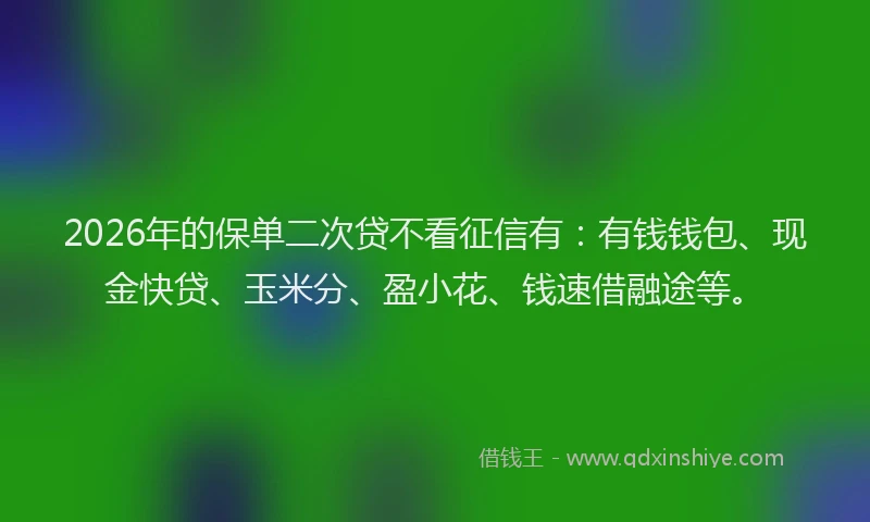 2026年的保单二次贷不看征信有:有钱钱包、现金快贷、玉米分、盈小花、钱速借融途等。