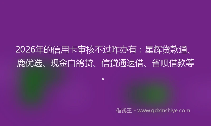 2026年的信用卡审核不过咋办有:星辉贷款通、鹿优选、现金白鸽贷、信贷通速借、省呗借款等。