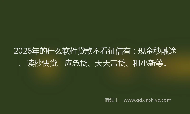 2026年的什么软件贷款不看征信有：现金秒融途、读秒快贷、应急贷、天天富贷、租小新等。