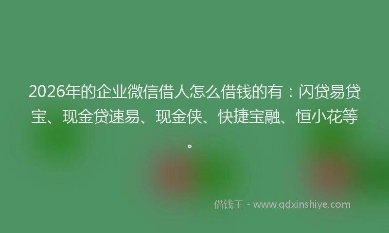 2026年的企业微信借人怎么借钱的有:闪贷易贷宝、现金贷速易、现金侠、快捷宝融、恒小花等。