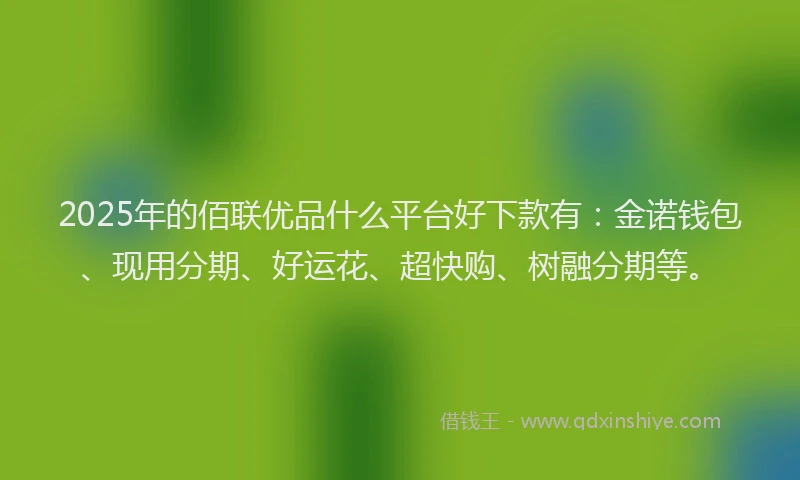 2025年的佰联优品什么平台好下款有：金诺钱包、现用分期、好运花、超快购、树融分期等。