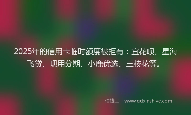2025年的信用卡临时额度被拒有：宜花呗、星海飞贷、现用分期、小鹿优选、三枝花等。