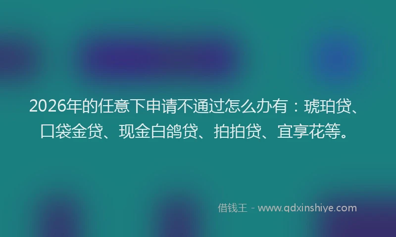 2026年的任意下申请不通过怎么办有:琥珀贷、口袋金贷、现金白鸽贷、拍拍贷、宜享花等。