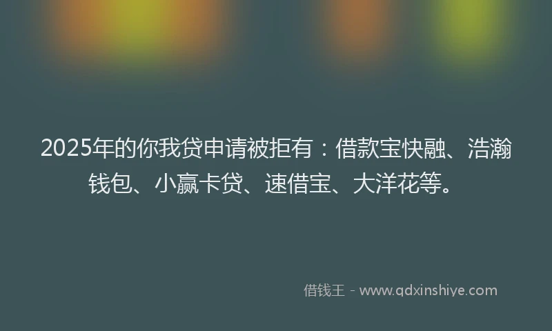 2025年的你我贷申请被拒有：借款宝快融、浩瀚钱包、小赢卡贷、速借宝、大洋花等。