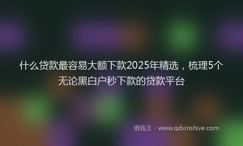 什么贷款最容易大额下款2025年精选，梳理5个无论黑白户秒下款的贷款平台