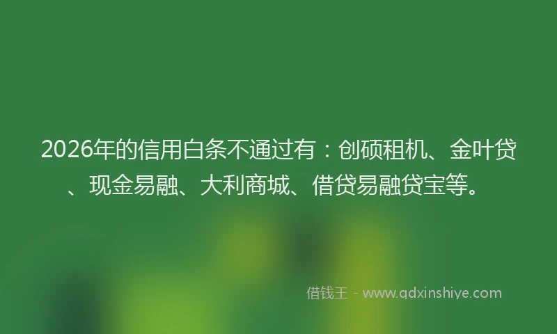 2026年的信用白条不通过有：创硕租机、金叶贷、现金易融、大利商城、借贷易融贷宝等。