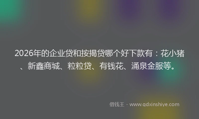 2026年的企业贷和按揭贷哪个好下款有：花小猪、新鑫商城、粒粒贷、有钱花、涌泉金服等。