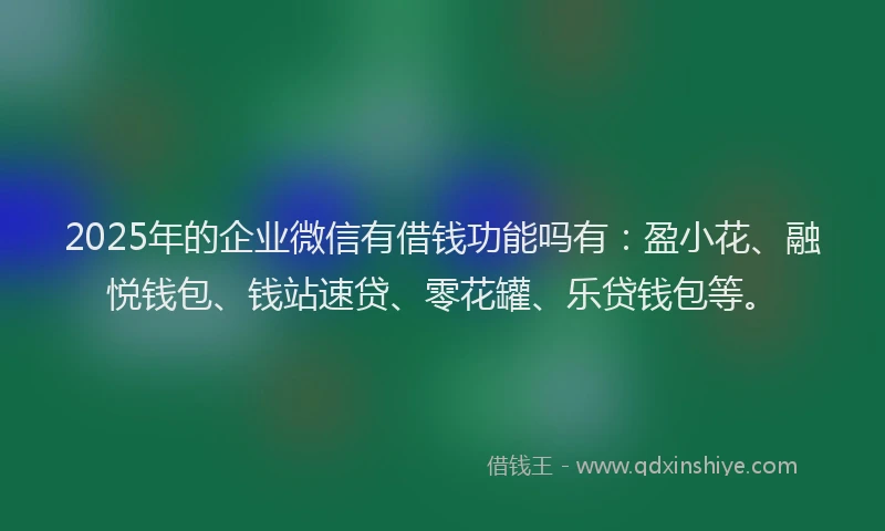 2025年的企业微信有借钱功能吗有：盈小花、融悦钱包、钱站速贷、零花罐、乐贷钱包等。