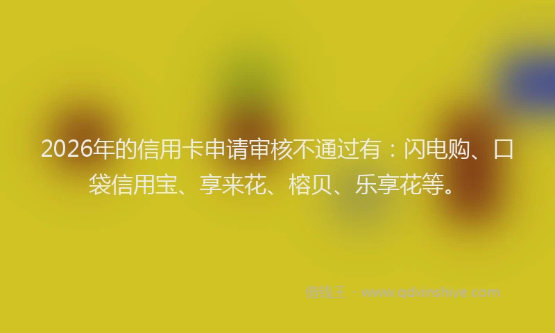 2026年的信用卡申请审核不通过有:闪电购、口袋信用宝、享来花、榕贝、乐享花等。