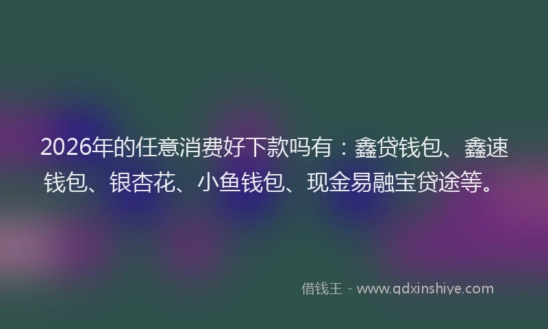 2026年的任意消费好下款吗有:鑫贷钱包、鑫速钱包、银杏花、小鱼钱包、现金易融宝贷途等。