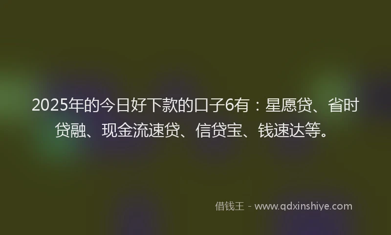 2025年的今日好下款的口子6有:星愿贷、省时贷融、现金流速贷、信贷宝、钱速达等。